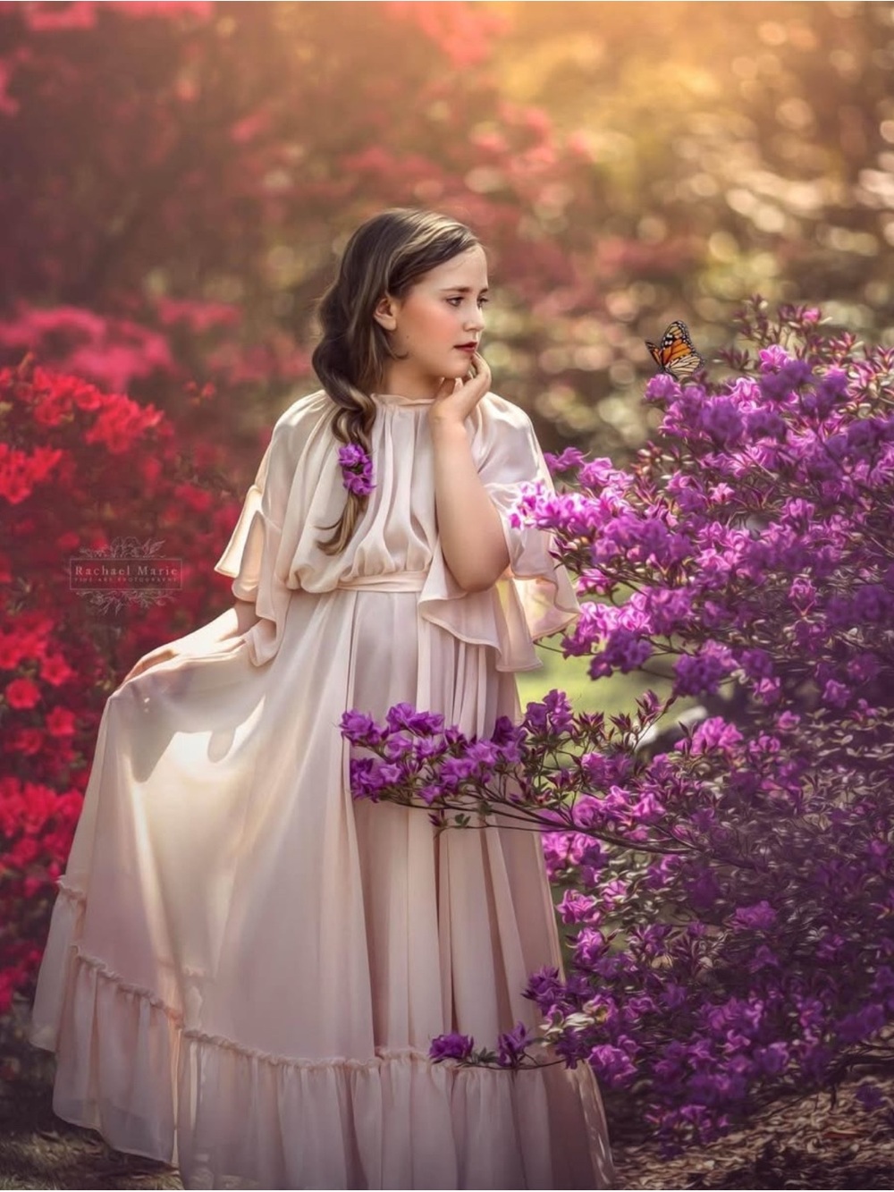 Designer Aggie & FrançoisElegant Flowing Girl's Dress with Ruffled Sleeves